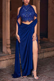 DiyaRajvvir Dark blue crystal tassel draped skirt sari set Online Shopping