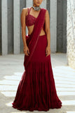 Chamee and Palak Deep red tiered frilled pre-draped sari set Online Shopping