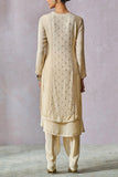 Tarun Tahiliani Ecru chikankari embroidery layered kurta set Online Shopping