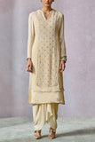 Tarun Tahiliani Ecru chikankari embroidery layered kurta set Online Shopping