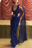 Seema Thukral Electric blue embellished pre-draped sari set Online Shopping