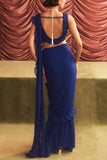 Seema Thukral Electric blue embellished pre-draped sari set Online Shopping