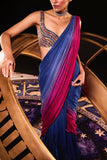 Ohaila Khan Electric blue ombre pre-draped sari Online Shopping