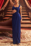 Seema Thukral Electric blue pre-draped sari set Online Shopping