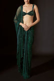 Itrh Emerald green crystal pre-stitched sari set Online Shopping