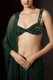 Itrh Emerald green crystal pre-stitched sari set Online Shopping