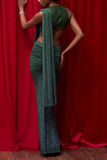 Itrh Emerald green crystal ruched skirt sari set Online Shopping