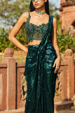 Dolly J Emerald green embellished pre-drape sari set Online Shopping