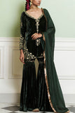 Devnaagri Emerald green floral embroidered sharara set Online Shopping