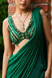 Ohaila Khan Emerald green fringed pre-draped sari set Online Shopping