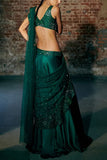 Asaga Emerald green pre-draped sari set Online Shopping