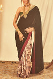 House of Three Emerald velvet half and half sari Online Shopping