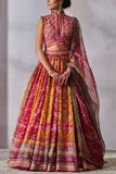 Tarun Tahiliani Fuchsia and gold phulkari printed lehenga set Online Shopping