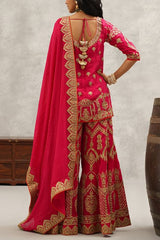 Kapda Dori Fuchsia chevron zari embroidered sharara set Online Shopping