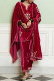 Devnaagri Fuchsia pink zardozi embroidered kurta set Online Shopping