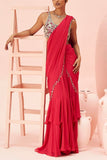 Bhumika Sharma Fuchsia tasselled pre-stitched sari set Online Shopping