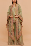 Anamika Khanna Green floral embroidered sharara and cape set Online Shopping