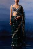 Angad Singh Green floral leather appliqued sari set Online Shopping