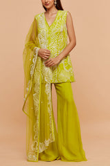 Mishru Green sea coral embroidered kurta sharara set Online Shopping