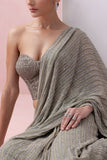 Esha Sethi Thirani Grey and green Swarovski pre-stitched sari set Online Shopping