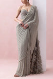 Esha Sethi Thirani Grey and green Swarovski pre-stitched sari set Online Shopping