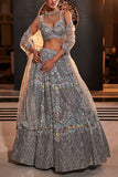 Kalighata Grey floral embroidery organza lehenga set Online Shopping