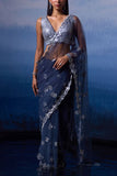 Angad Singh Grey floral leather appliqued sari set Online Shopping