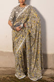 Saksham and Neharicka Grey printed & embroidered sari set Online Shopping