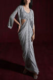 Rococo By Raghvi Grey sequin embroidered pre-draped sari set Online Shopping