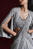 Rococo By Raghvi Grey sequin embroidered pre-draped sari set Online Shopping