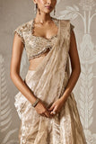 Ridhi Mehra Gunmetal tissue pre-draped sari set Online Shopping