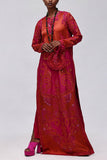 Iqbal Hussain Hot pink and rust floral embroidered kurta set Online Shopping