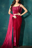 Sawan Gandhi Hot pink draped sari set Online Shopping