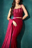 Sawan Gandhi Hot pink draped sari set Online Shopping