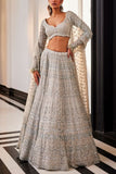 Kalighata Ice blue floral embroidered lehenga set Online Shopping