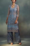 Suhino Ice blue pearl embroidered kurta set Online Shopping