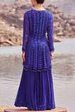 Nidhika Shekhar Inky blue sequin embellished sharara set Online Shopping