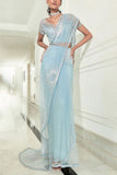 Rohit Gandhi + Rahul Khanna Iris blue crystal detailed draped sari set Online Shopping