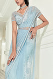 Rohit Gandhi + Rahul Khanna Iris blue crystal detailed draped sari set Online Shopping