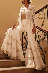 Kamaali Couture Ivory 3D embellished concept cape set Online Shopping