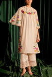 Chandrima Ivory 3D floral appliqued kurta set Online Shopping