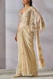 Tarun Tahiliani Ivory and gold embroidered concept sari set Online Shopping