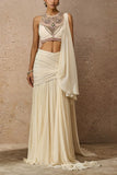 Tarun Tahiliani Ivory embellished concept sari set Online Shopping