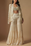 Asaga Ivory embroidered cape and sharara set Online Shopping