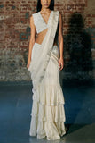 Asaga Ivory embroidered pre-draped sari set Online Shopping