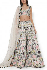 Payal Singhal Ivory floral embroidery sharara set Online Shopping