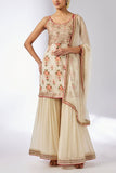 Gopi Vaid Ivory floral print embroidered kurta sharara set Online Shopping