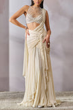 Tarun Tahiliani Ivory pearl embellished concept sari set Online Shopping