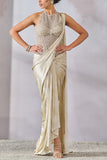 Tarun Tahiliani Ivory pearl embellished corset concept sari Online Shopping