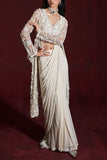 Rococo By Raghvi Ivory pre-draped sari set Online Shopping